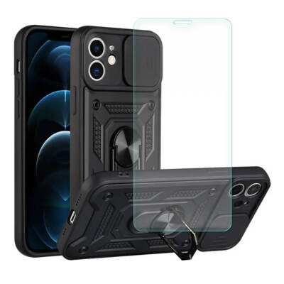 Hülle Für iPhone 11 Handyhülle Kameraobjektivschutz, Ständer Black