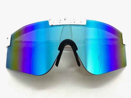 Oversize 80s RETRO SPORTY WRAP AROUND Style SUNGLASSES Big White Frame Blue Lens - Picture 5 of 6