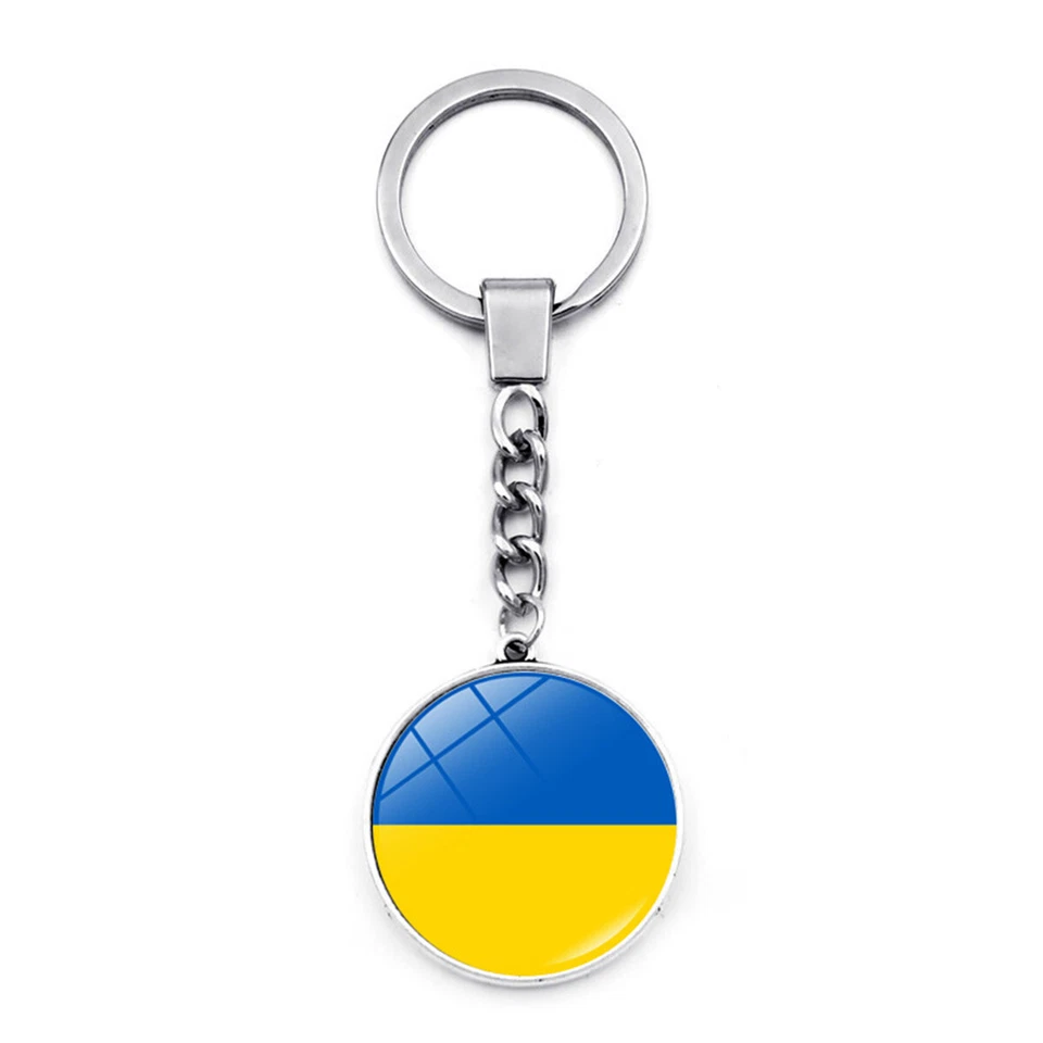 1pc Ukrainian Symbol Metal Double-sided Gem Glass Pendant Bag Keychain Key Ring - Image 2 of 4