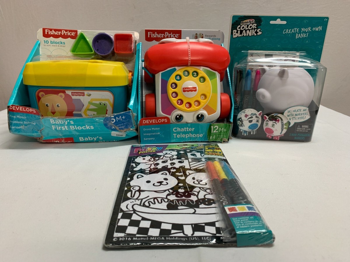 fisher price learning toys- first blocks,phone rose art fuzzy poster lot  of