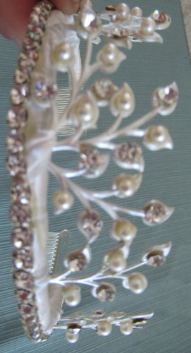 Tiara Braut Blume Perle und Strass Kristall Kämme Abschlussball Hochzeit Prinzessin - Bild 6 von 10