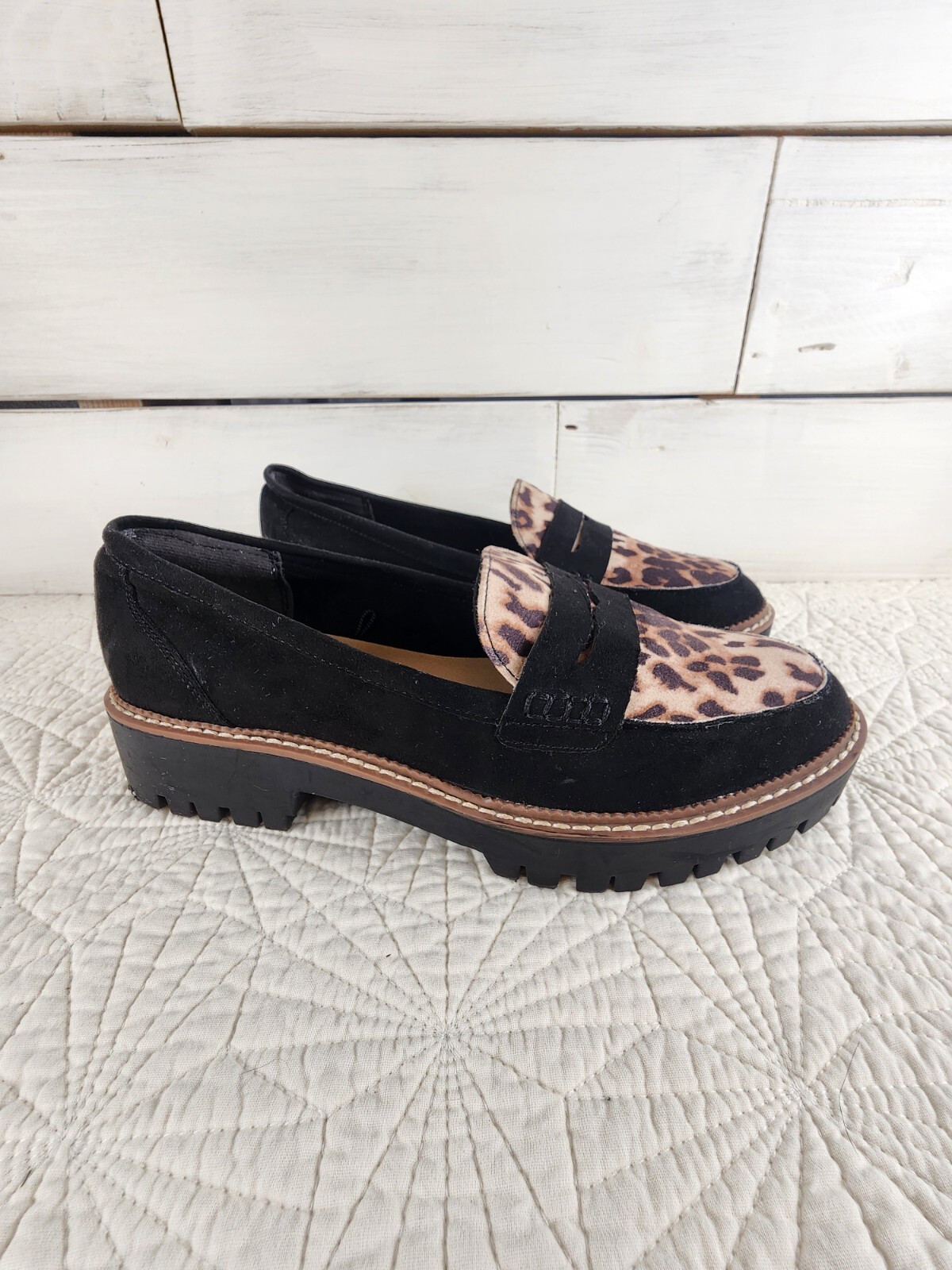 JellyPop loafers ladies Size US 6.5 leopard and black velour eBay