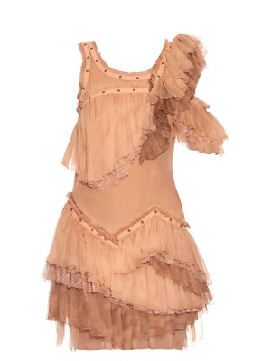 $5400 Roberto Cavalli Runway Leather Detail Ruffled Silk-Chiffon Dress |  eBay