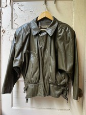 Aviator Made In Italy Army Green Bomber Leather Jacket Side Pockets Sz 10