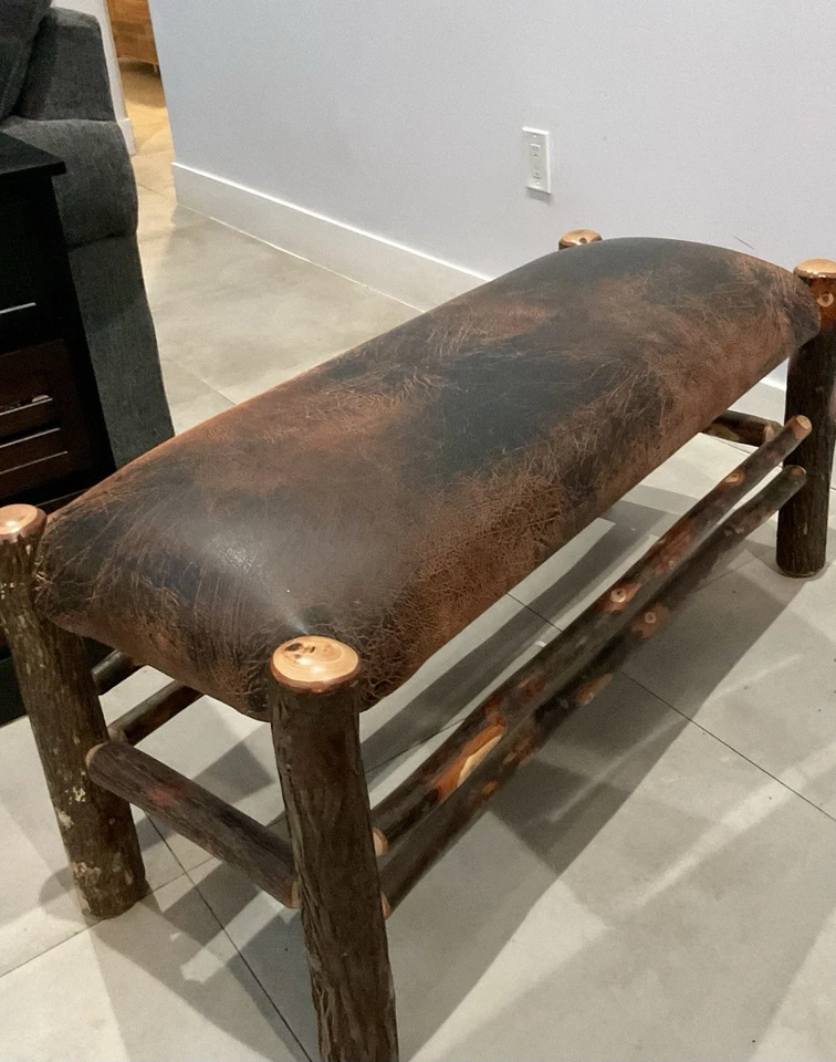 Natural Wood And Leather Bench - Image 2 of 4