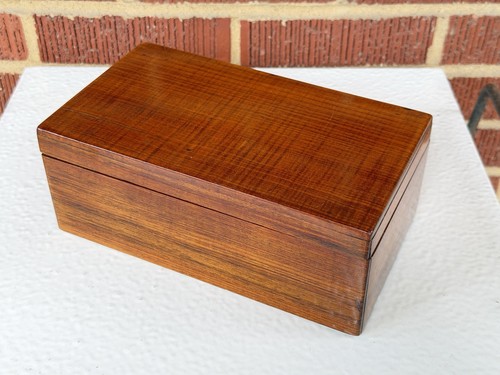 Antique Hinged Lid HANDMADE Koa? Wood Box With Velvet Lining FLAME
