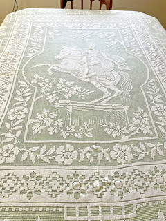 Vintage Cream Colored Lace Tablecloth 86 x 72" Horseman Good