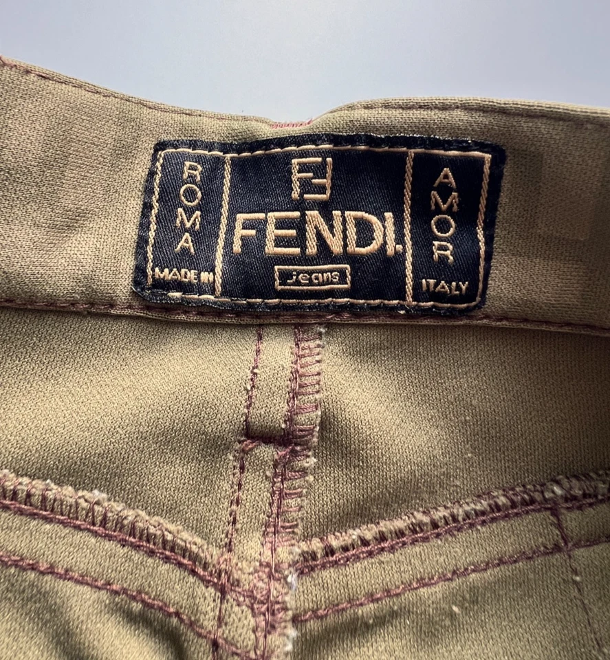 Pantalón Fendi Zucca 8 Pequeño Logo Calabacín Monograma Caqui Recto De Colección Foto 4 de 4