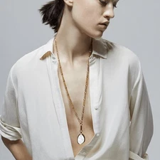 NWT Jenny Bird Maris Necklace 14K Gold-Dipped Brass Figaro Chain Pendant 29" L 