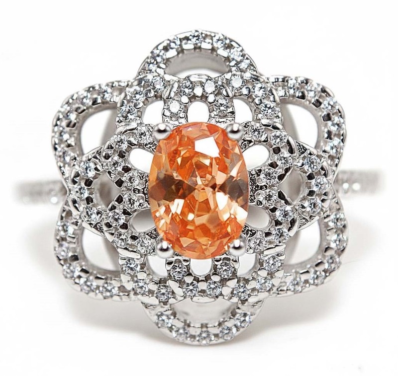2CT  Padparadscha 925 Sterling Silver Ring Sz 7