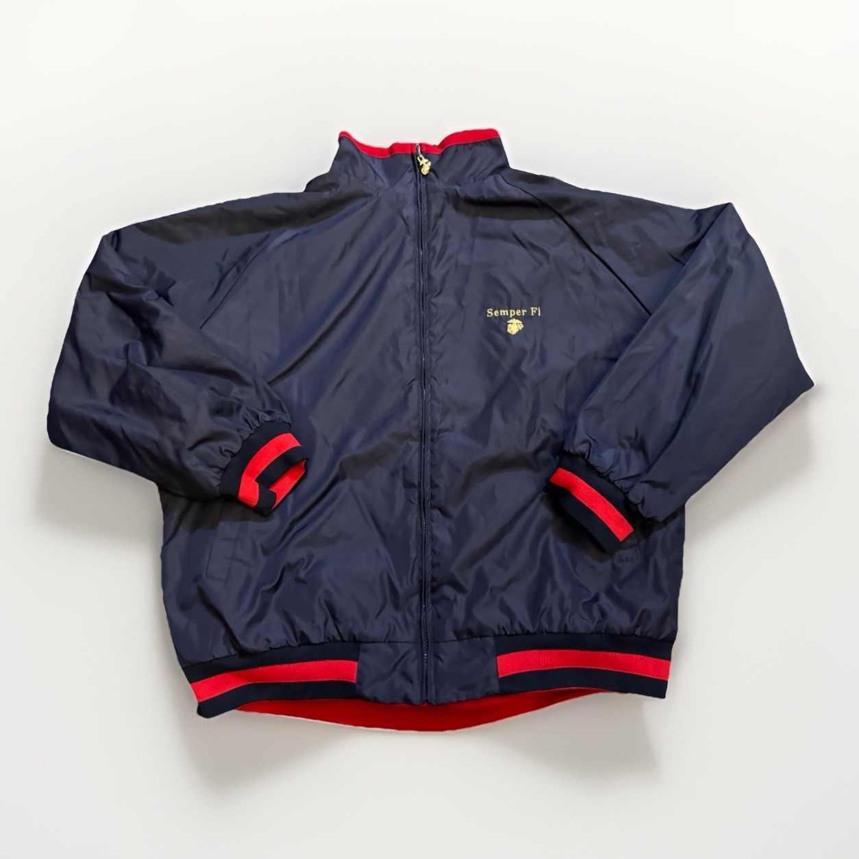 Bradford Exchange USMC Reversible Full Zip Fleece Nylon Jacket Men XL Semper Fi