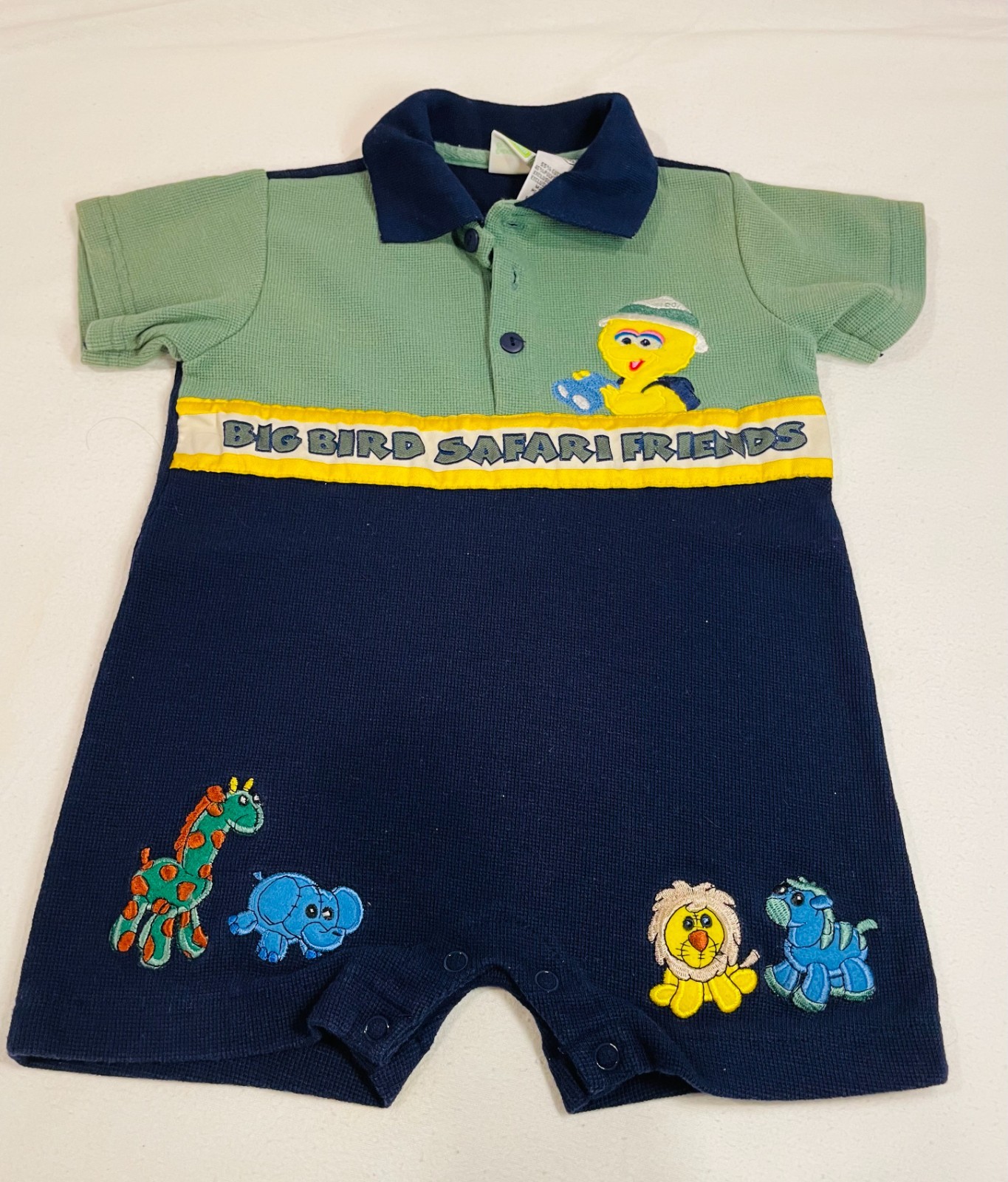 Vintage Sesame Street Big Bird Safari Friends Baby Romper Embroidered