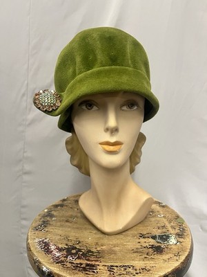 1960 s Pierre Balmain Olive Green Jeweled Hat French Designer Paris 