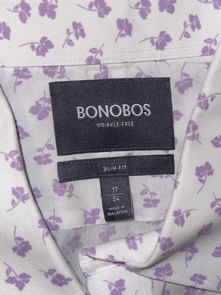 Camisa Bonobos Para Hombres 17 34 Blanca Púrpura Sin Arrugas Calce Ajustado Floral Abotonada Foto 2 de 4