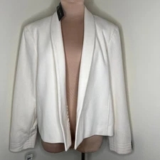 Louben Wool & Cashmere Jacket 16 Womens Cream Open Front Chic Winter Blazer New