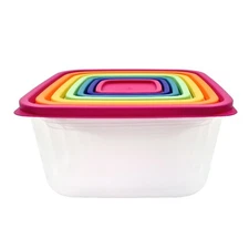Plastic Food Storage Containers Set Rainbow Colors 14 Piece Kitchen Organization