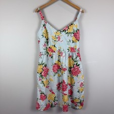 Cynthia Rowley 100% Linen Floral Dress Women 8 Blue Spaghetti Cami Resort Boho