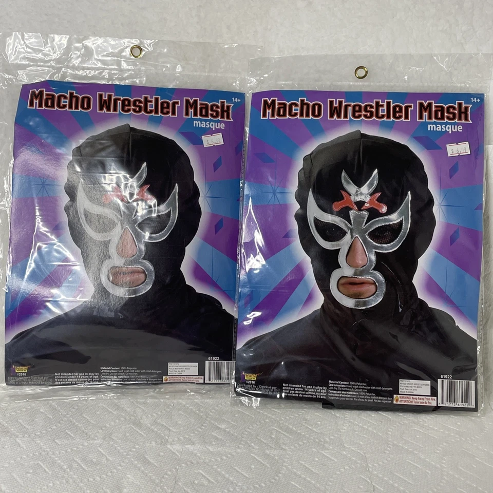 MACHO MEXICAN WRESTLER MASK Lot 2 Adult Halloween Black Poly Hood Monster Ninja - Image 3 of 4