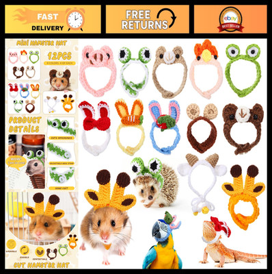 12 Pcs Knitted Cartoon Hats for Small Pets - Hamster, Guinea Pig, Rabbit Costume