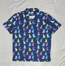 Chubbies Polo Shirt Mens Large Blue Dinosaur Print Performance Stretch Golf