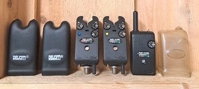 Delkim TXI Plus 2+1 Radio Bite Alarm Set BLUE & YELLOW Carp Fishing IN EXCELLENT CONDITION