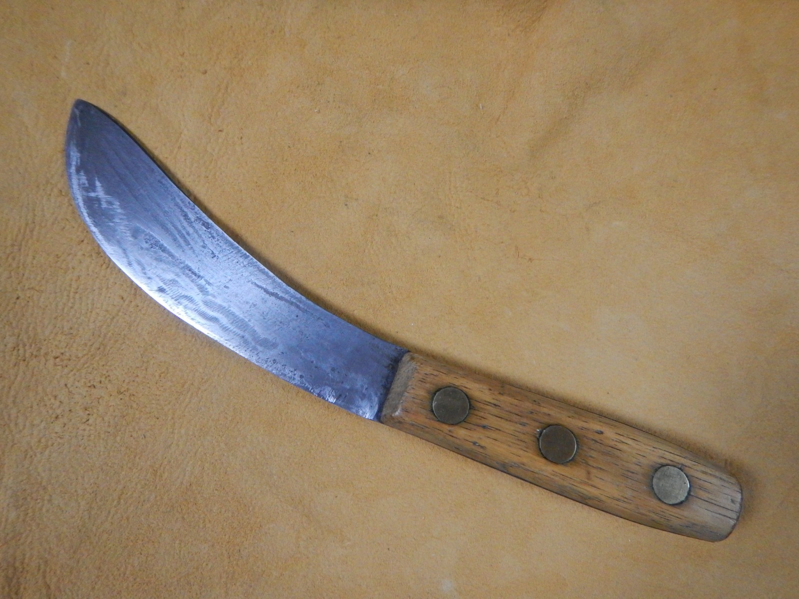 Hand forged Skinner Butcher Knife Wood Handle 6" Curved Blade Vintage USA
