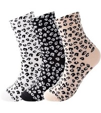 Leopard Animal Socks Size Women Cheetah 5-9 3 Pairs 1white 1black 1beige