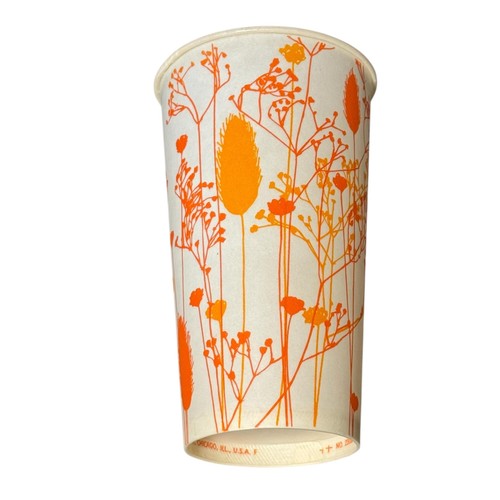 Vintage 1977 Solo Paper Wax Big Cold Drink Cups 20oz 50 Pack Orange Floral USA