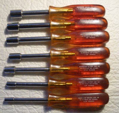 7 Vintage  Nut Drivers Tools SAE   Hard Plastic Handle with Holder