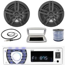 Pyle Single-DIN Marine MP3/SD Receiver W/White Cover, 2x 6.5" 180W Max Speakers