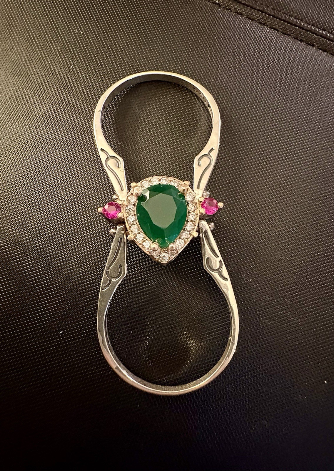 Reversible Ring Silver Green Stone/Reverse Moon S… - image 2