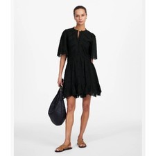 Madewell Dress Size 00 Black Eyelet Flutter Sleeve Mini Dress Cotton Voile NU556