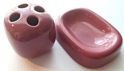 Vintage Andre Richard Co. Plum Ceramic Soap dish & Toothbrush holder. *NEW*