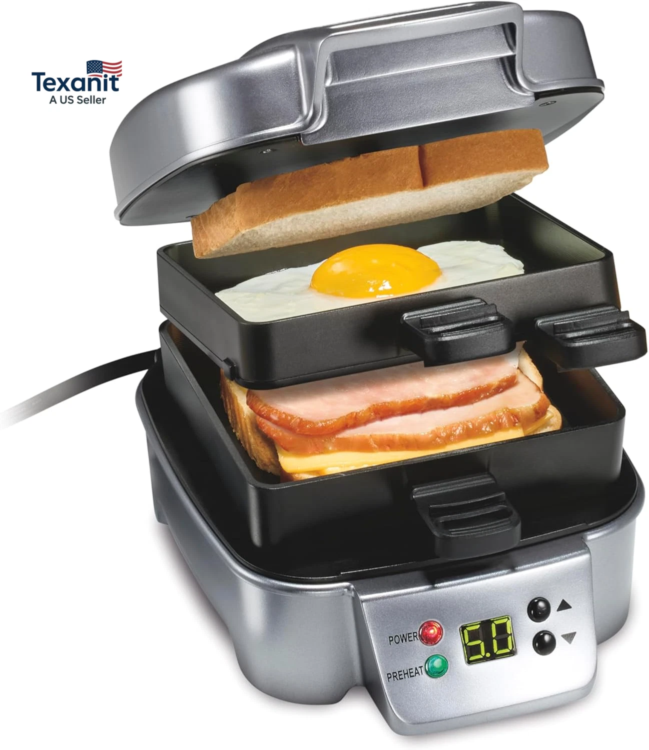 Sandwich Stacker Customizable Hot Sandwich Maker, 24 Sq. In. Non-Stick Pfas-Free