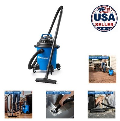 5 Gallon Wet Dry Shop Vacuum 3 Peak HP 120V 65 CFM 16 Foot Reach Blue Blower