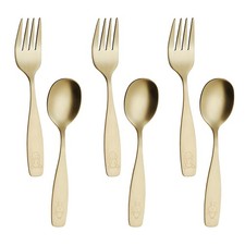 Kids Silverware Children's Safe Flatware Set 6 PCS Stainless Steel Gold