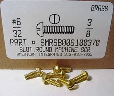 #6-32x3/8 Round Head Slotted Machine Screws Solid Brass (30)
