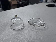 Reutter Porcelain miniature dollhouse cake stand glass dome gold trim 1:12