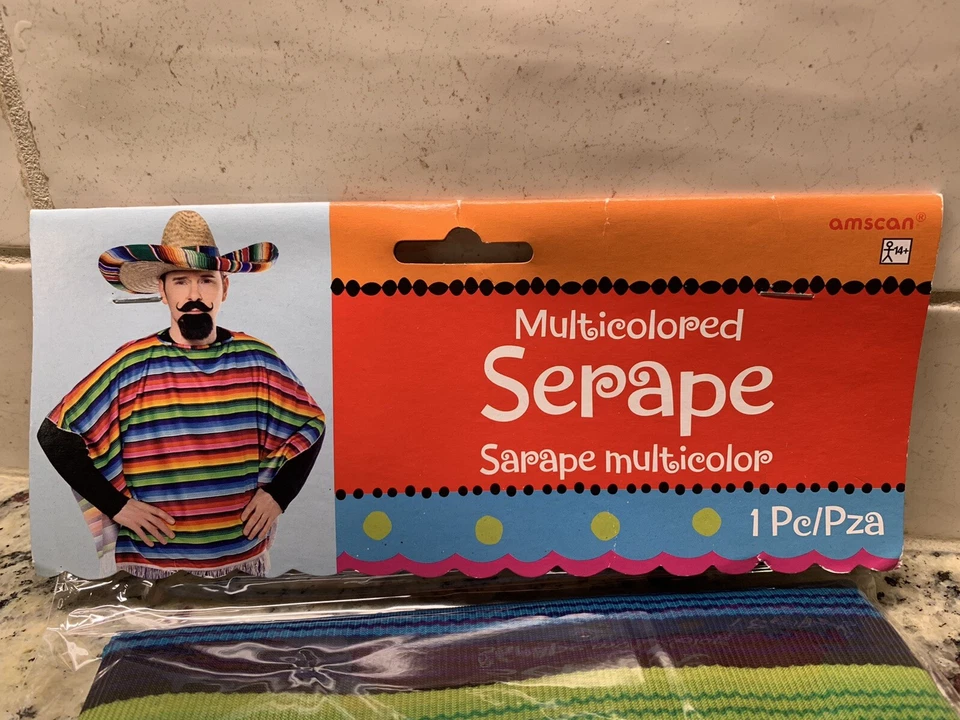 NEW Mens Mexican Hispanic Serape Poncho Halloween Adult Costume Cinco De Mayo - Image 3 of 4