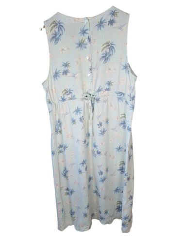 VTG Match Size Large Dress 100% Linen Green Blue Beach Tropical Palm Made in USA - Picture 2 of 5