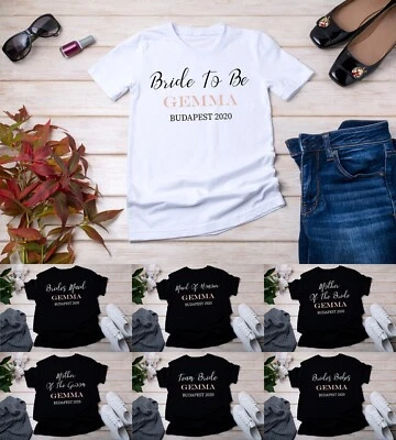 Personalised Ladies T-Shirt Elegant Hen Party Tops Selection Bride Rose Gold