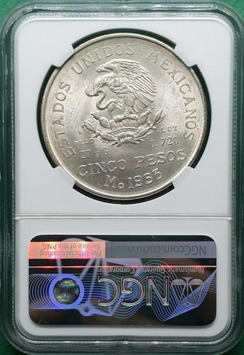 1953Mo MEXICO 5 PESOS SILVER NGC MS 63 - Picture 2 of 2