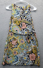 LOFT Outlet Tank Dress Women Petite 2XS Multi Floral Half Button Front Tie Waist