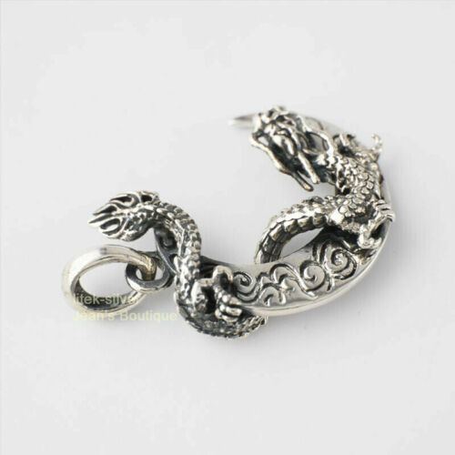 Colgante para hombre plata esterlina 925 dragón oriental enrollado alrededor de la luna A2055 - Imagen 4 de 5