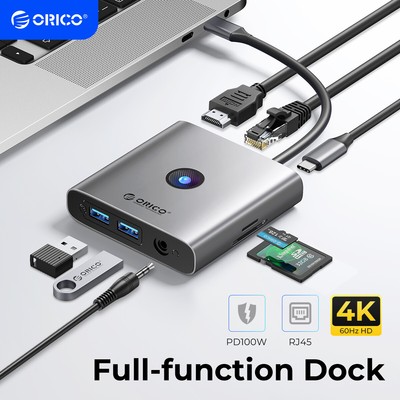 ORICO USB C Docking Station 4K HDMI Multi-USB PD100W SD&TF 2.5G RJ45 for Macbook