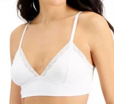 Jenni On Repeat Wide Lace Trim Cotton Bralette White, Size Small, New