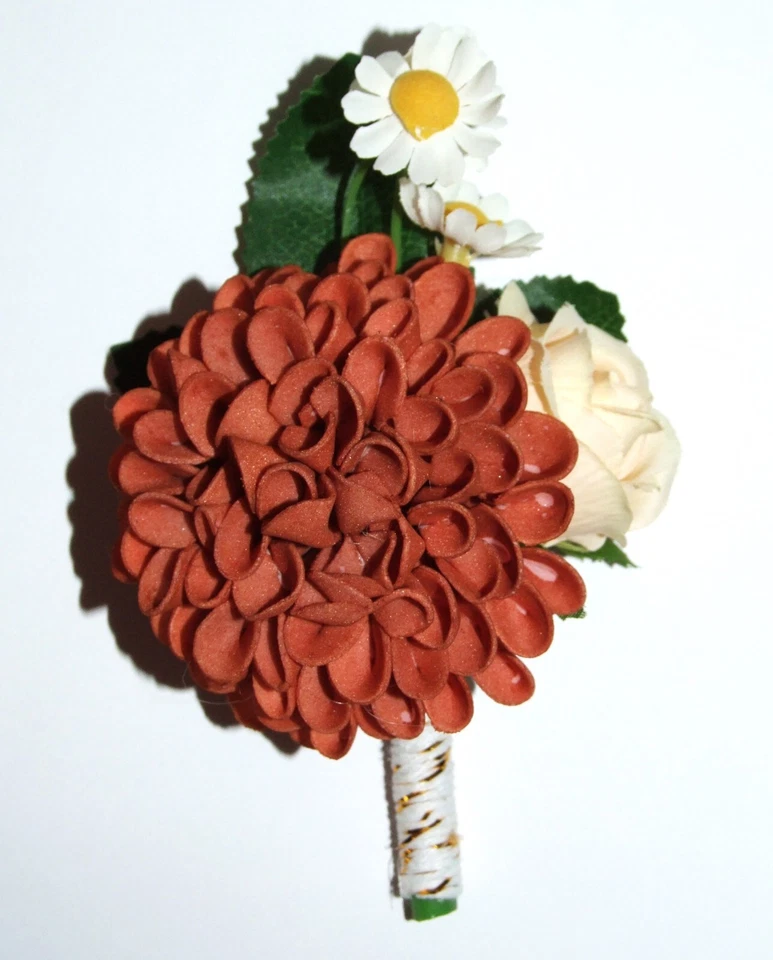 Set of 6 Boutonnières Brown/Maroon Tan/Peach Fall Wedding Party New - Image 2 of 2