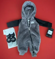 Nike Fleece Baby Full Zip Hooded Overalls 3- Piece  Gift Set Size  0-9 Months