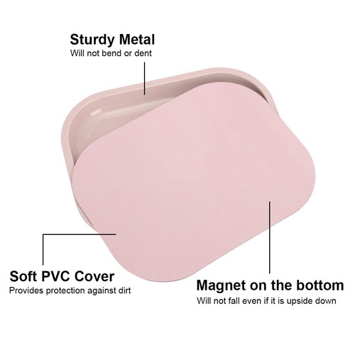 HOKirin Pink Small Metal Tray with Soft PVC Magnetic Lid7"x5.5"x0.6" - Picture 2 of 7