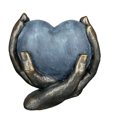Gilde Skulptur Keramik Herz in Händen Heart  Liebe Hochzeit 89381 bronze blaugra